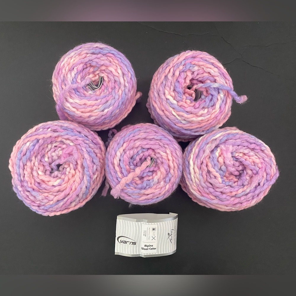 Ice Yarns Alpine Wool Yarn Lot of 5 Cakes Pink Shades, Lilac Acrylic Wool Blend